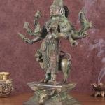 Standing Durga Brass Idol with Lion | 18" Green Patina Art | 12.9kg Sacred Masterpiece | Mahisasur Mardini Beauty | Jaipurio